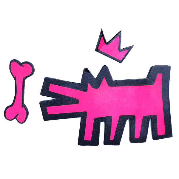 Pink Haring Dog, Bone + Crown