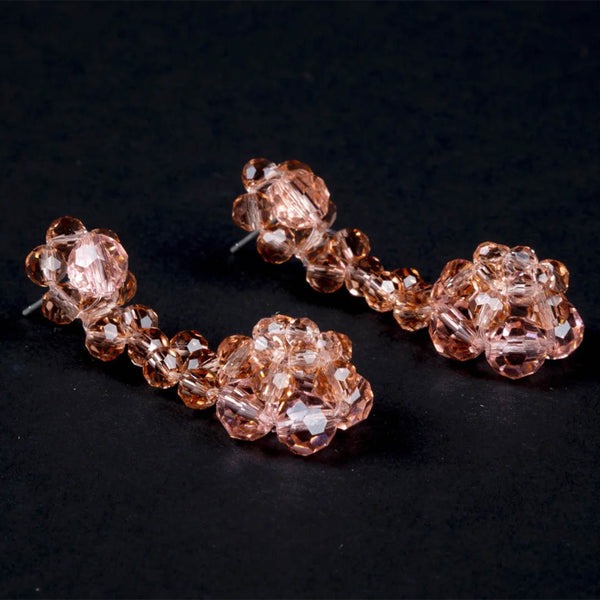 Crystal Bead Candy Drop Earrings - pink