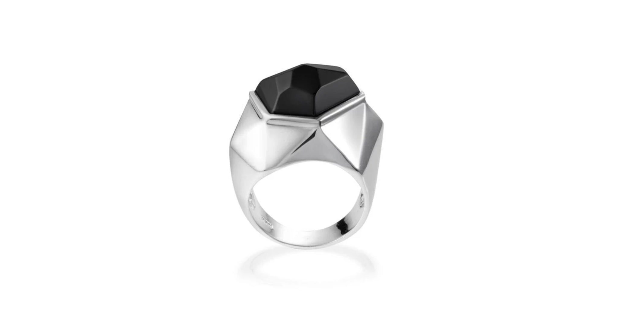 Lattice Round Cocktail Ring - Black Agate